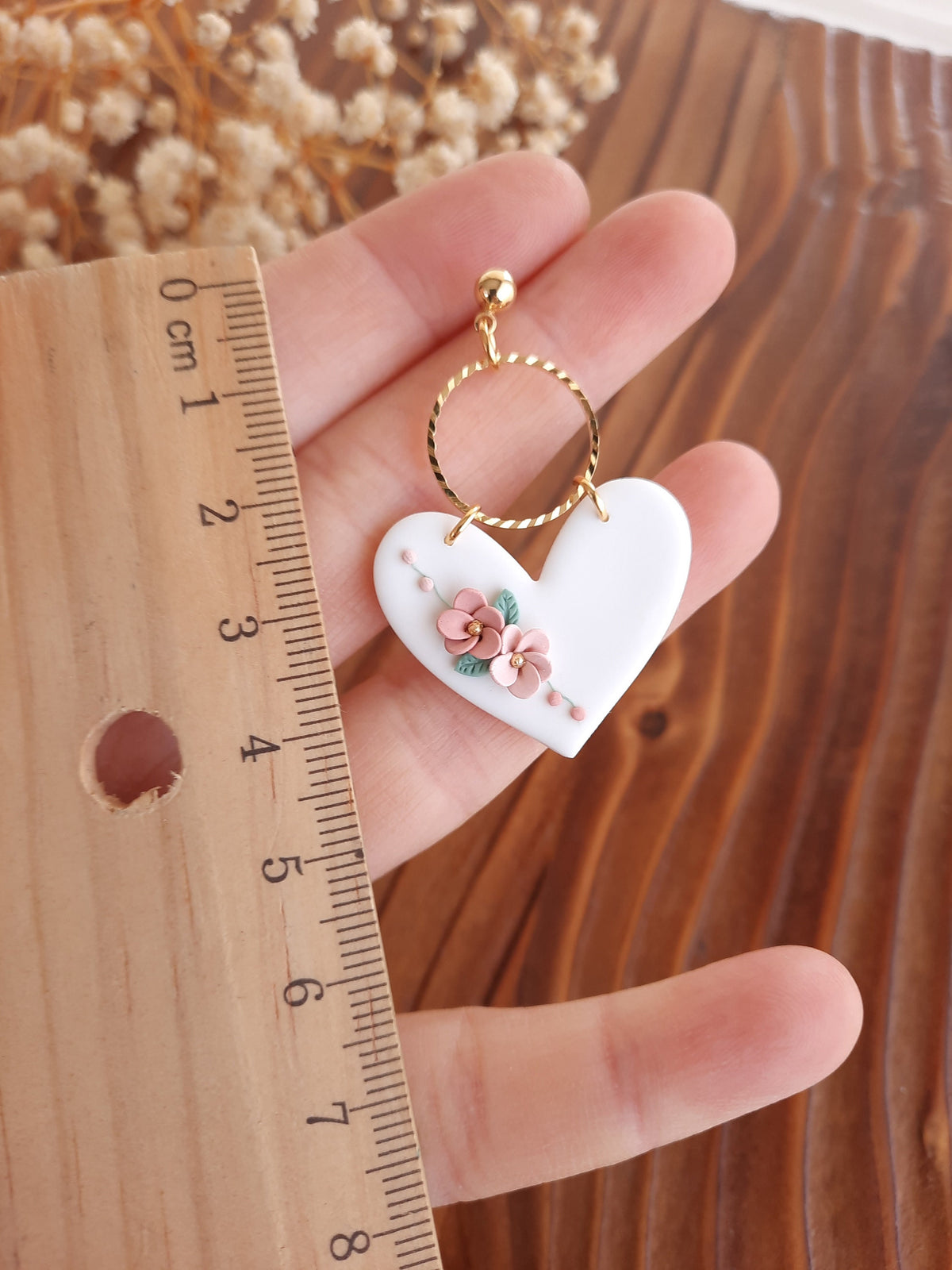 Floral Heart Dangle Earrings: Handmade Polymer Clay Jewelry