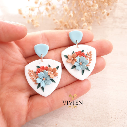 Blue Flower Polymer Clay Earrings: Handmade Cottagecore Jewelry