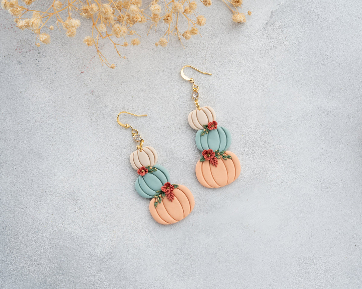 Pastel Stacked Pumpkin Dangle Earrings